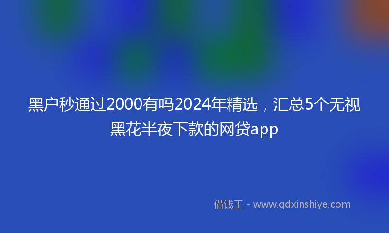 黑户秒通过2000有吗2024年精选，汇总5个无视黑花半夜下款的网贷app