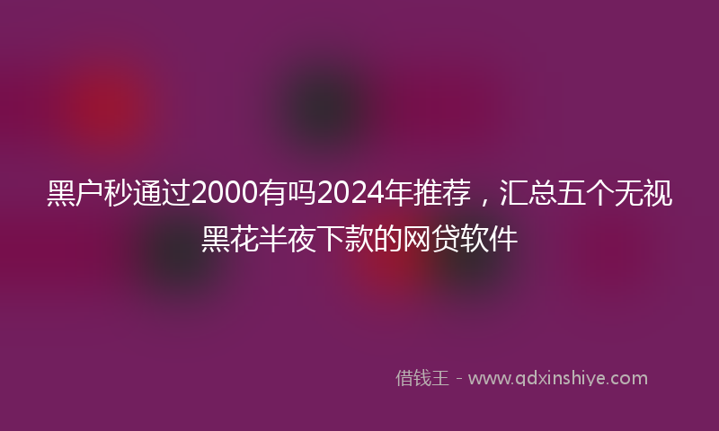 黑户秒通过2000有吗2024年推荐，汇总五个无视黑花半夜下款的网贷软件