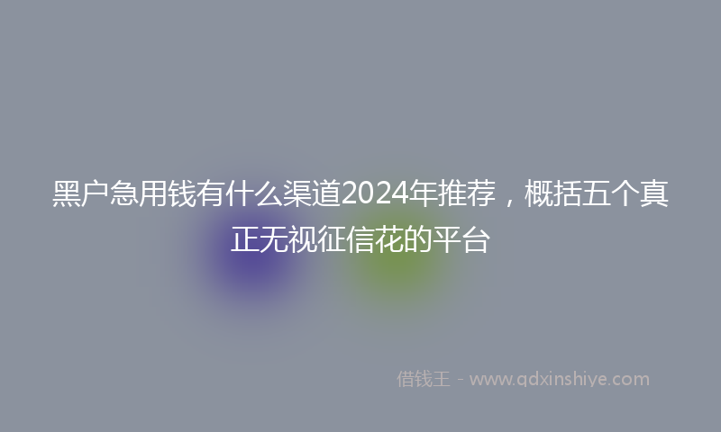 黑户急用钱有什么渠道2024年推荐，概括五个真正无视征信花的平台