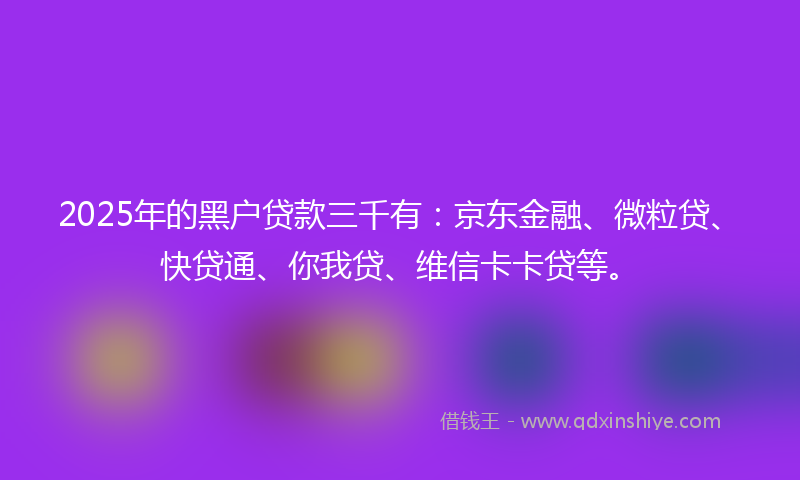 2025年的黑户贷款三千有：京东金融、微粒贷、快贷通、你我贷、维信卡卡贷等。