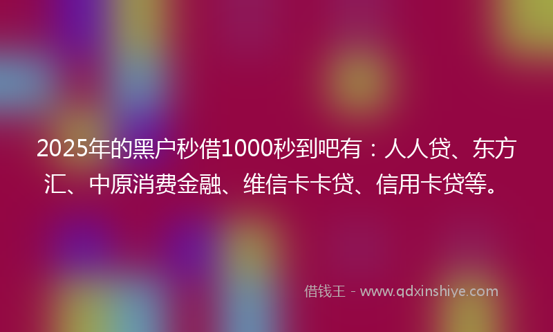 2025年的黑户秒借1000秒到吧有：人人贷、东方汇、中原消费金融、维信卡卡贷、信用卡贷等。