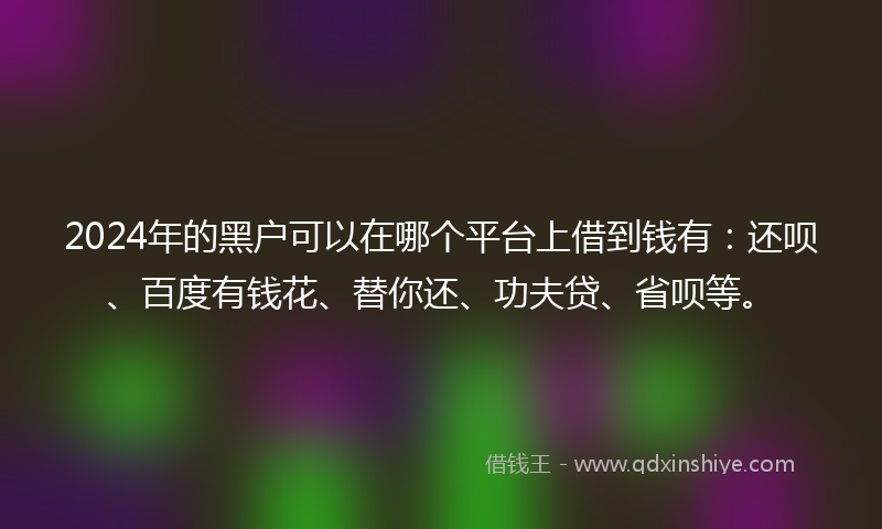 2024年的黑户可以在哪个平台上借到钱有：还呗、百度有钱花、替你还、功夫贷、省呗等。