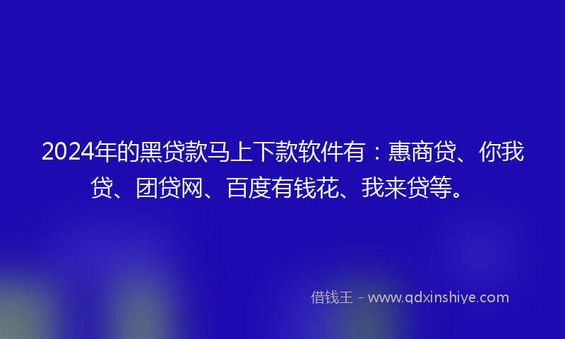 2024年的黑贷款马上下款软件有：惠商贷、你我贷、团贷网、百度有钱花、我来贷等。