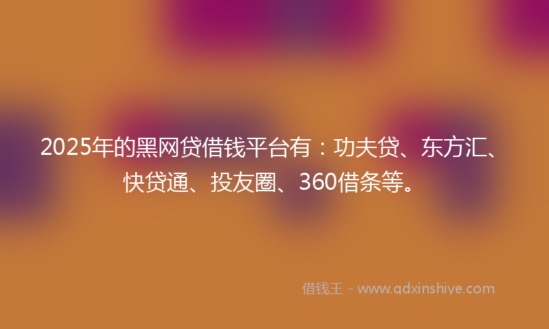 2025年的黑网贷借钱平台有：功夫贷、东方汇、快贷通、投友圈、360借条等。