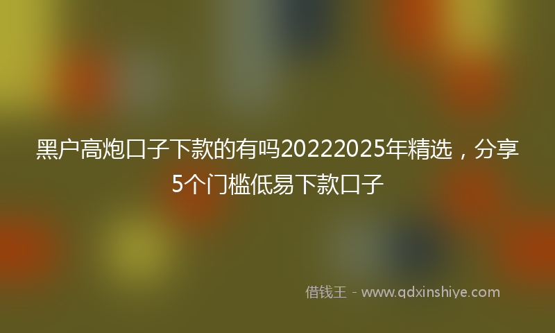 黑户高炮口子下款的有吗20222025年精选，分享5个门槛低易下款口子