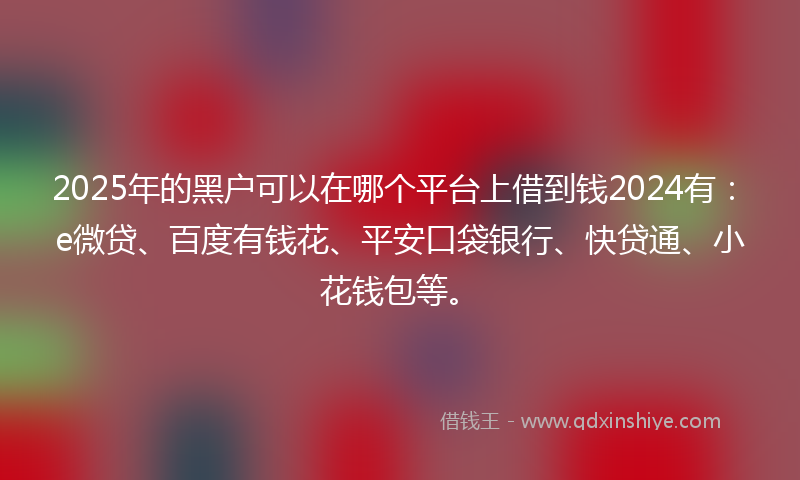 2025年的黑户可以在哪个平台上借到钱2024有：e微贷、百度有钱花、平安口袋银行、快贷通、小花钱包等。