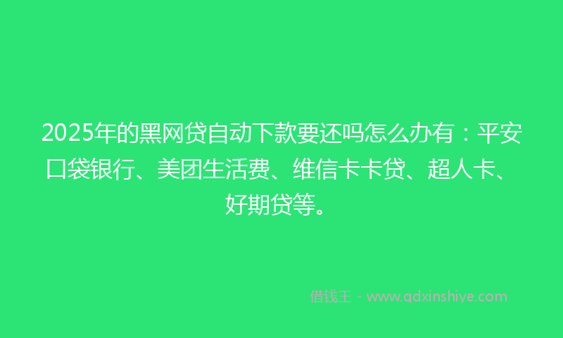 2025年的黑网贷自动下款要还吗怎么办有：平安口袋银行、美团生活费、维信卡卡贷、超人卡、好期贷等。