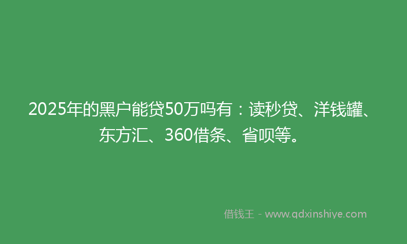2025年的黑户能贷50万吗有：读秒贷、洋钱罐、东方汇、360借条、省呗等。