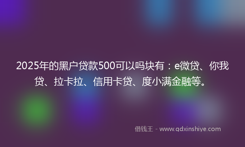 2025年的黑户贷款500可以吗块有：e微贷、你我贷、拉卡拉、信用卡贷、度小满金融等。