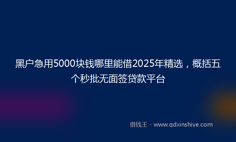 黑户急用5000块钱哪里能借2025年精选,概括五个秒批无面签贷款平台