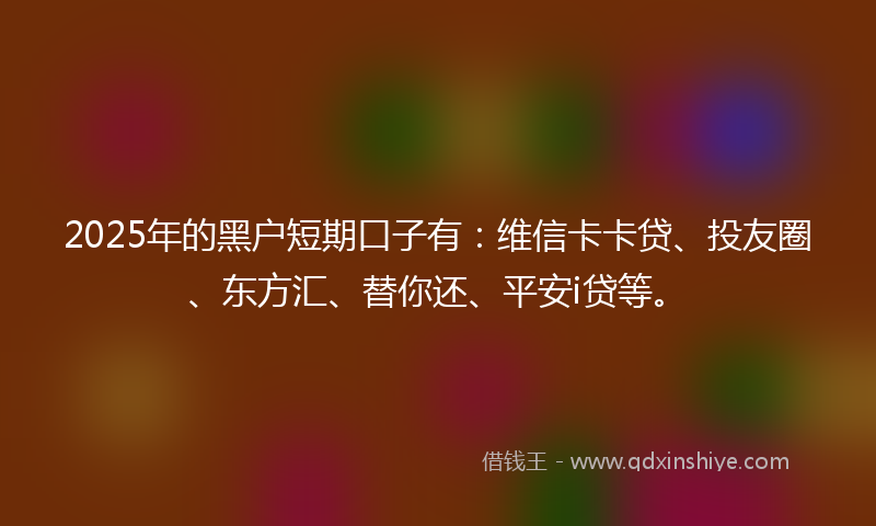 2025年的黑户短期口子有：维信卡卡贷、投友圈、东方汇、替你还、平安i贷等。