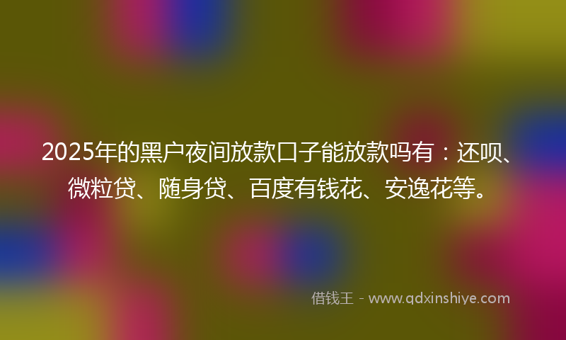 2025年的黑户夜间放款口子能放款吗有：还呗、微粒贷、随身贷、百度有钱花、安逸花等。