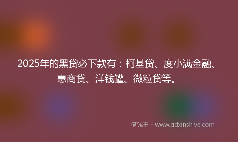 2025年的黑贷必下款有：柯基贷、度小满金融、惠商贷、洋钱罐、微粒贷等。