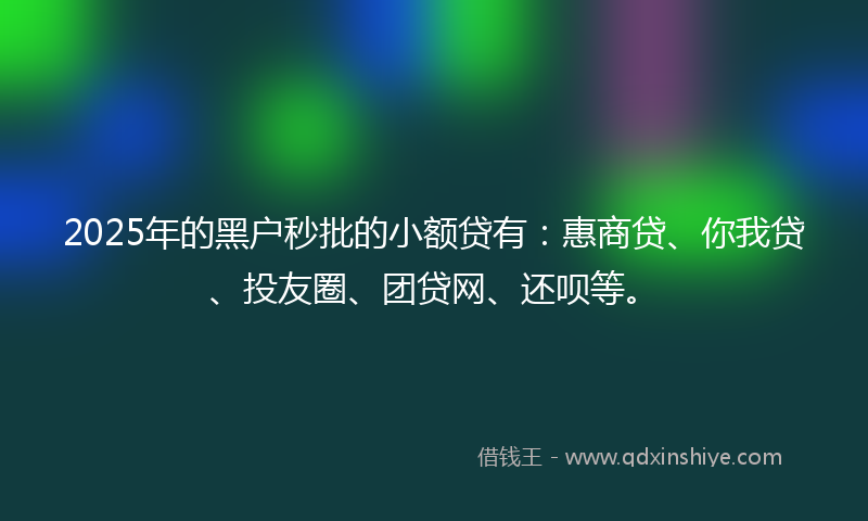 2025年的黑户秒批的小额贷有：惠商贷、你我贷、投友圈、团贷网、还呗等。