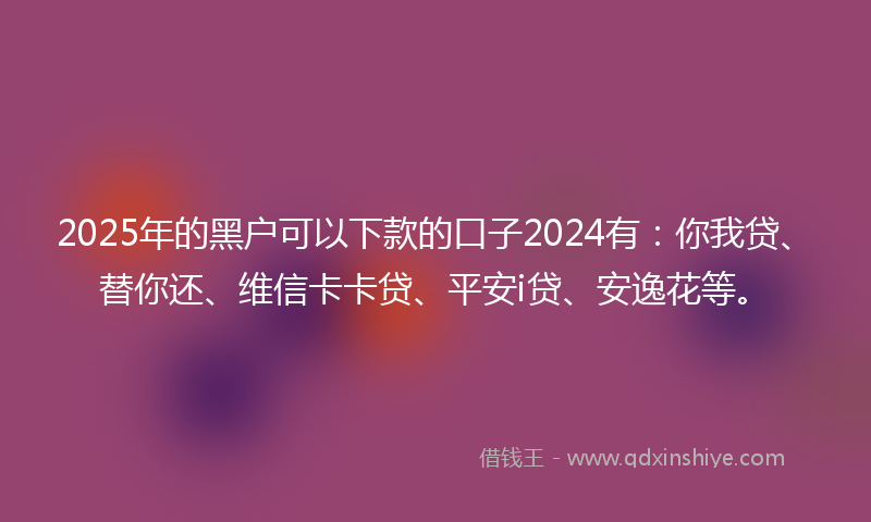 2025年的黑户可以下款的口子2024有：你我贷、替你还、维信卡卡贷、平安i贷、安逸花等。