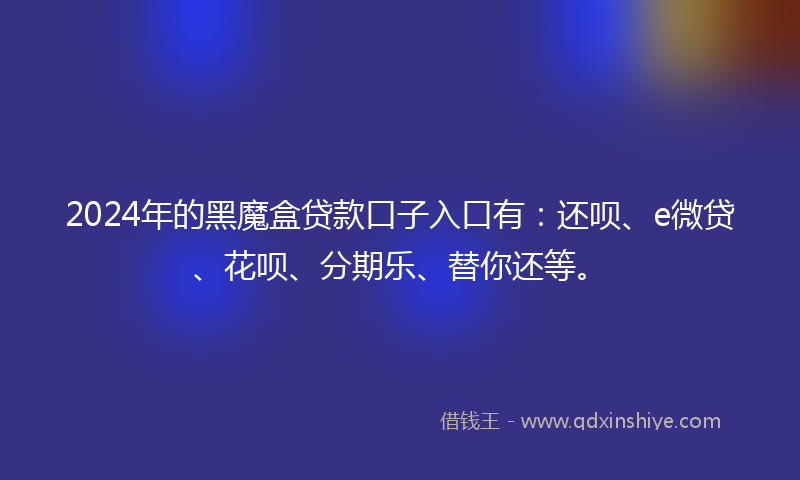 2024年的黑魔盒贷款口子入口有：还呗、e微贷、花呗、分期乐、替你还等。