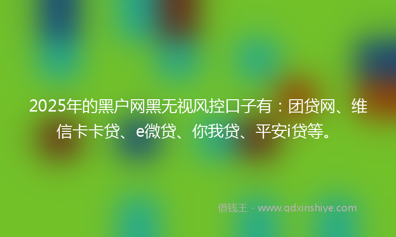 2025年的黑户网黑无视风控口子有：团贷网、维信卡卡贷、e微贷、你我贷、平安i贷等。