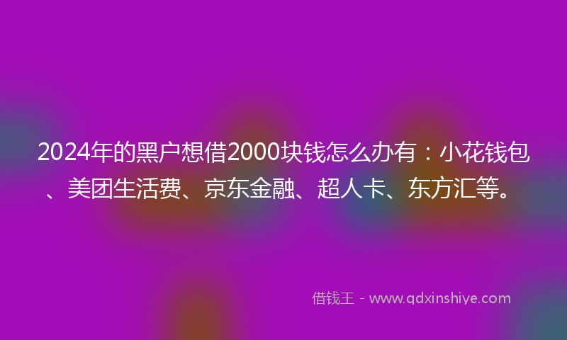 2024年的黑户想借2000块钱怎么办有：小花钱包、美团生活费、京东金融、超人卡、东方汇等。