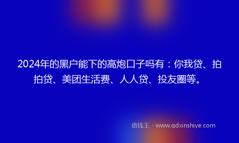2024年的黑户能下的高炮口子吗有：你我贷、拍拍贷、美团生活费、人人贷、投友圈等。