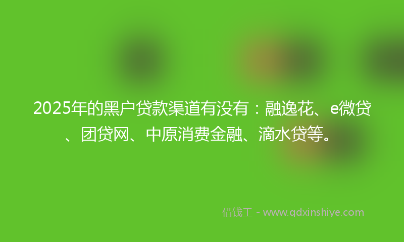 2025年的黑户贷款渠道有没有：融逸花、e微贷、团贷网、中原消费金融、滴水贷等。