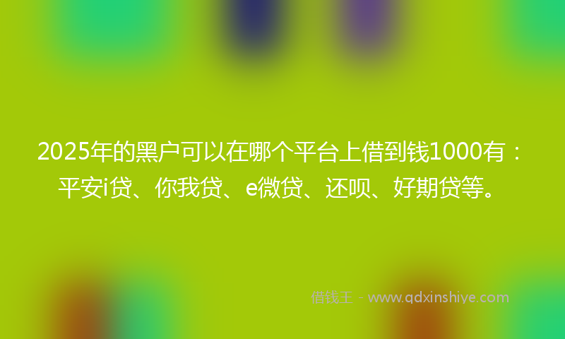 2025年的黑户可以在哪个平台上借到钱1000有：平安i贷、你我贷、e微贷、还呗、好期贷等。