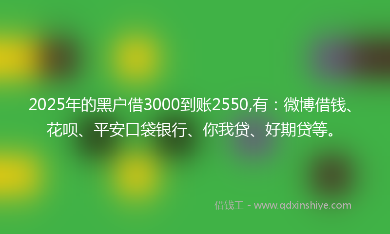 2025年的黑户借3000到账2550,有：微博借钱、花呗、平安口袋银行、你我贷、好期贷等。