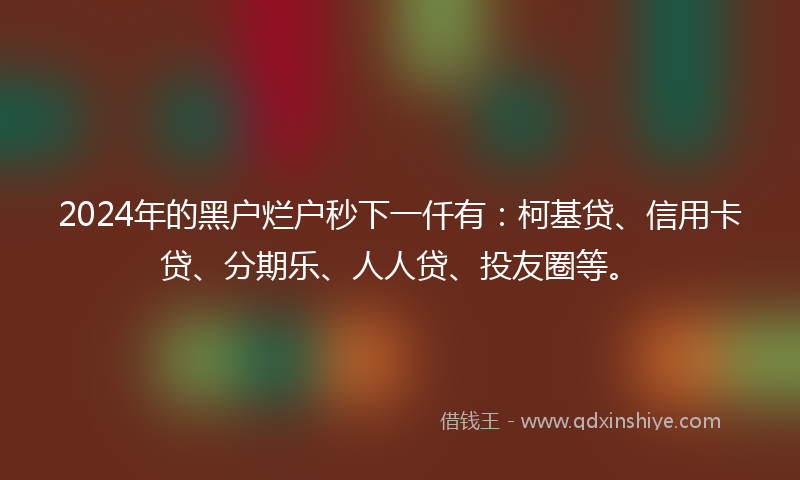 2024年的黑户烂户秒下一仟有：柯基贷、信用卡贷、分期乐、人人贷、投友圈等。