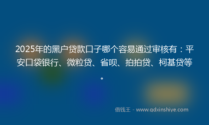 2025年的黑户贷款口子哪个容易通过审核有：平安口袋银行、微粒贷、省呗、拍拍贷、柯基贷等。
