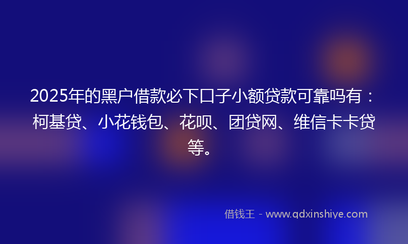 2025年的黑户借款必下口子小额贷款可靠吗有：柯基贷、小花钱包、花呗、团贷网、维信卡卡贷等。