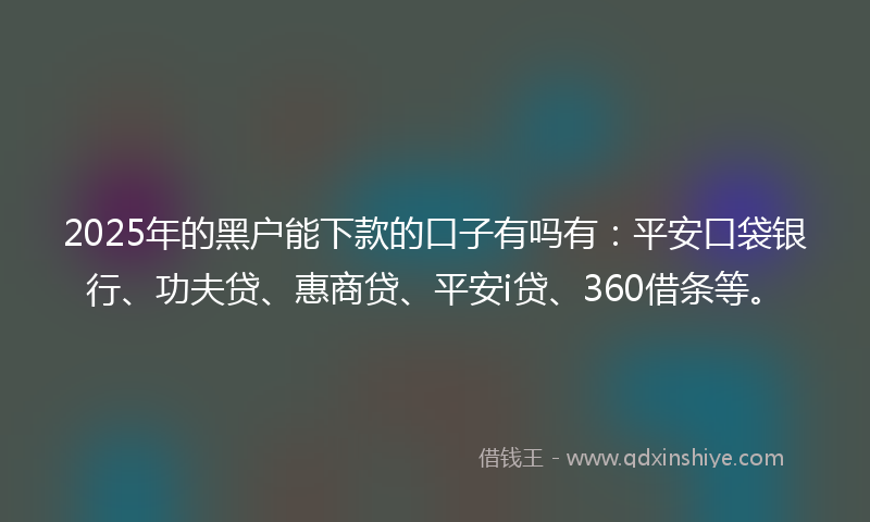 2025年的黑户能下款的口子有吗有：平安口袋银行、功夫贷、惠商贷、平安i贷、360借条等。