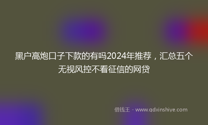 黑户高炮口子下款的有吗2024年推荐，汇总五个无视风控不看征信的网贷