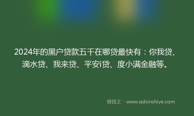 2024年的黑户贷款五千在哪贷最快有：你我贷、滴水贷、我来贷、平安i贷、度小满金融等。