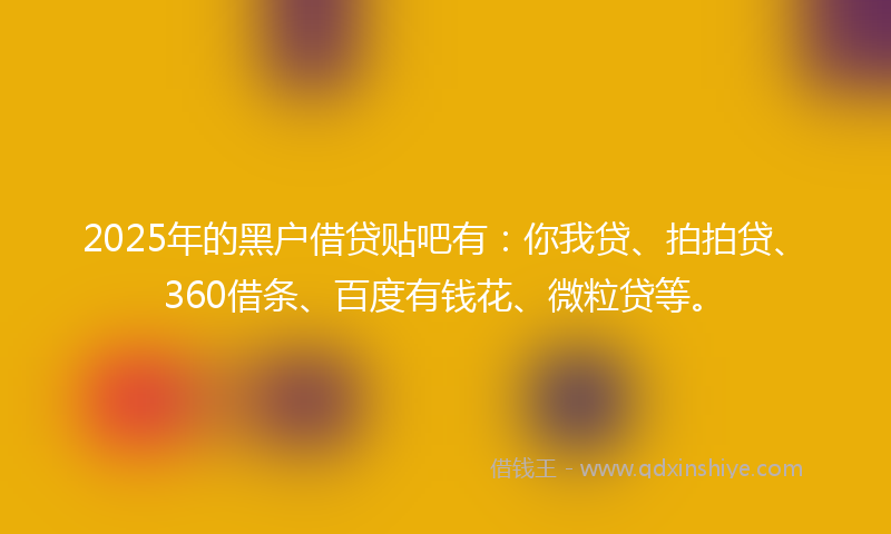 2025年的黑户借贷贴吧有：你我贷、拍拍贷、360借条、百度有钱花、微粒贷等。
