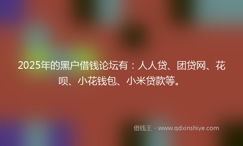 2025年的黑户借钱论坛有：人人贷、团贷网、花呗、小花钱包、小米贷款等。