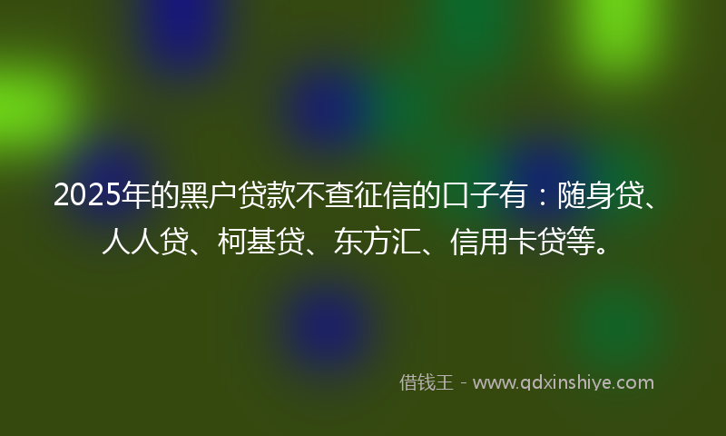 2025年的黑户贷款不查征信的口子有：随身贷、人人贷、柯基贷、东方汇、信用卡贷等。