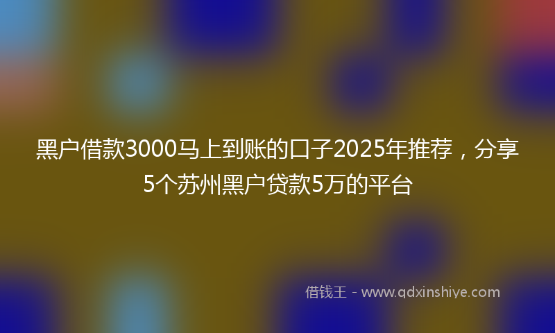 黑户借款3000马上到账的口子2025年推荐，分享5个苏州黑户贷款5万的平台