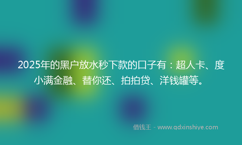 2025年的黑户放水秒下款的口子有：超人卡、度小满金融、替你还、拍拍贷、洋钱罐等。