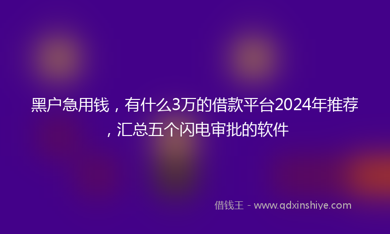 黑户急用钱，有什么3万的借款平台2024年推荐，汇总五个闪电审批的软件