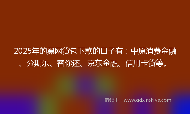 2025年的黑网贷包下款的口子有：中原消费金融、分期乐、替你还、京东金融、信用卡贷等。