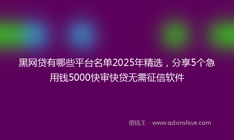 黑网贷有哪些平台名单2025年精选，分享5个急用钱5000快审快贷无需征信软件