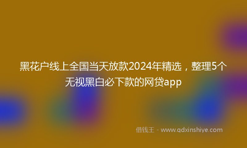 黑花户线上全国当天放款2024年精选，整理5个无视黑白必下款的网贷app