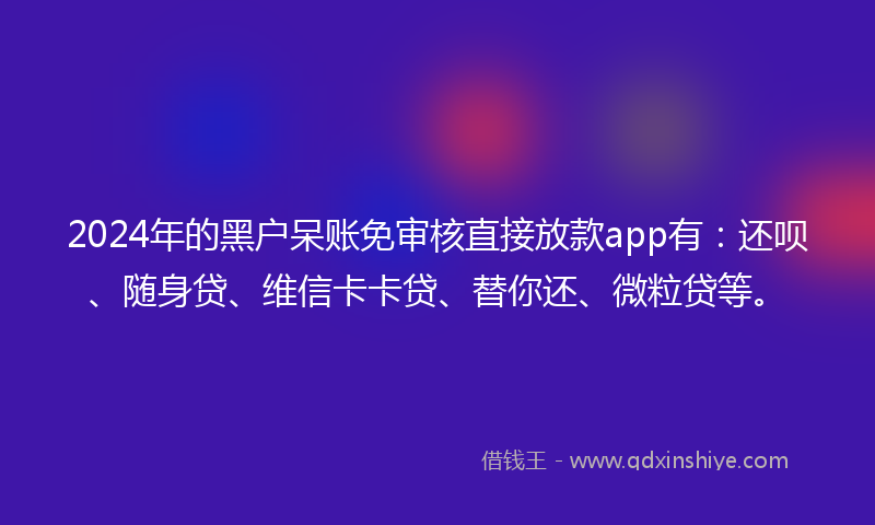 2024年的黑户呆账免审核直接放款app有：还呗、随身贷、维信卡卡贷、替你还、微粒贷等。