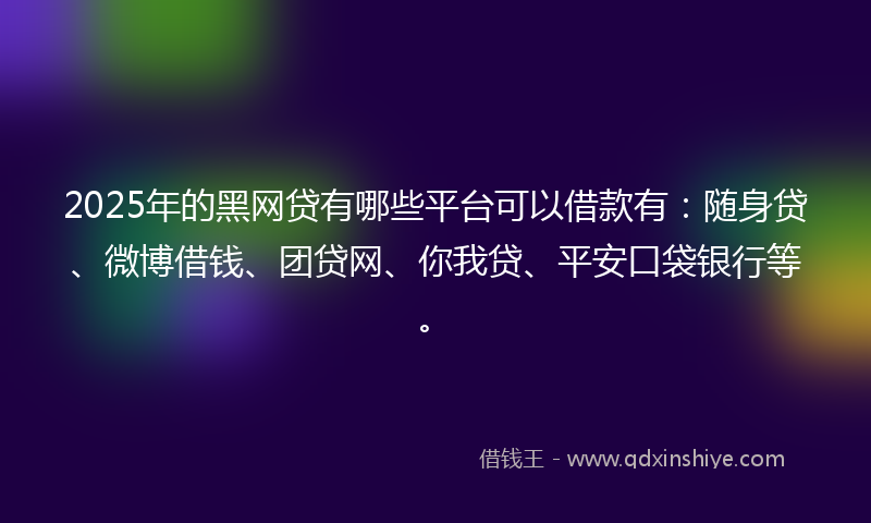 2025年的黑网贷有哪些平台可以借款有：随身贷、微博借钱、团贷网、你我贷、平安口袋银行等。