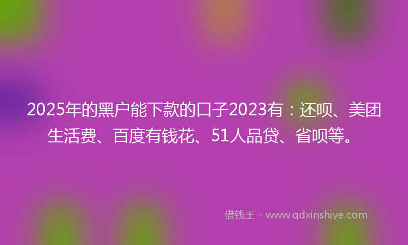 2025年的黑户能下款的口子2023有：还呗、美团生活费、百度有钱花、51人品贷、省呗等。