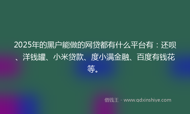 2025年的黑户能做的网贷都有什么平台有：还呗、洋钱罐、小米贷款、度小满金融、百度有钱花等。