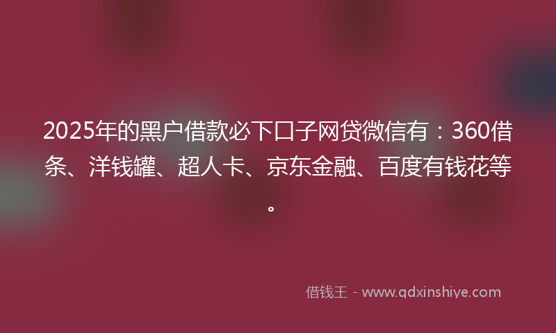 2025年的黑户借款必下口子网贷微信有：360借条、洋钱罐、超人卡、京东金融、百度有钱花等。