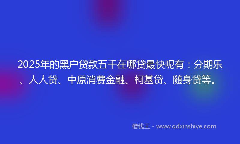 2025年的黑户贷款五千在哪贷最快呢有：分期乐、人人贷、中原消费金融、柯基贷、随身贷等。