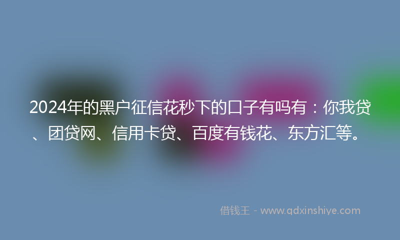 2024年的黑户征信花秒下的口子有吗有：你我贷、团贷网、信用卡贷、百度有钱花、东方汇等。