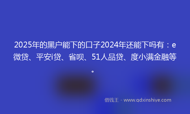 2025年的黑户能下的口子2024年还能下吗有：e微贷、平安i贷、省呗、51人品贷、度小满金融等。