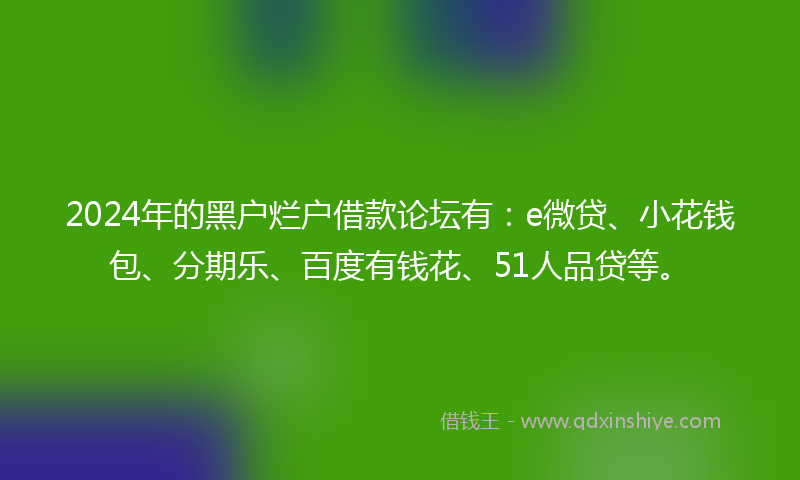 2024年的黑户烂户借款论坛有：e微贷、小花钱包、分期乐、百度有钱花、51人品贷等。